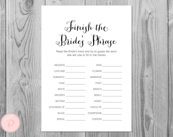 Finish the Bride's phrase game, Complete the phrase , Bridal shower game, Bridal shower activity, Printable Game TH000