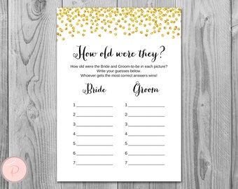 How old were they, How old was the Bride and Groom, Guess the Ages, Coed Wedding Shower game, Bridal shower Game, Printable Game wd47 TH07