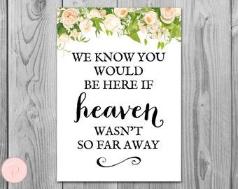 Peonies Remembrance Printable sign, We know you would be here if heaven wasn't so far away, Wedding decoration sign TH01 DD TH28