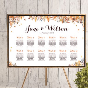 Otoño Otoño Encuentra tu Carta de Asiento, Tabla de Asientos de Boda Imprimible, Cartel de Asientos de Boda, Signo de Asiento, Tabla de Asientos WD84 TH47 WC93