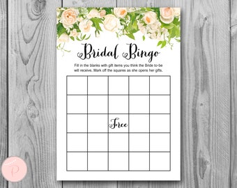 Peonies Bridal Shower Bingo Cards, Printable Bridal Bingo, Gift Item Bingo, Bridal shower game, Bridal shower activity, Printable Game TH01