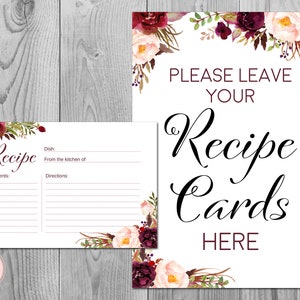 Tarjeta de recetas marsala de borgoña, ducha nupcial, tarjeta imprimible, ducha de boda, juegos de ducha nupcial, actividad de ducha nupcial coed TH99