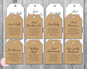 Kraft Milestone Wedding Tags, Wine Tag Firsts, milestone wine labels wedding, marriage milestone label, wedding gift for couple TG08 TH90