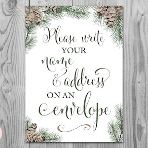 Pinecone Wedding Thank you return address, Write your name and address on an envelope sign, Printable sign, Wedding decoration WS73 TH54 z