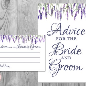 Lavender Advice for the Bride and Groom Card & Sign, Advice Cards, Wedding Shower, Bridal shower Games, Printables, Instant Download TH85