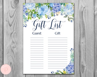 Lista regalo ortensie, lista regalo addio al nubilato, lista regalo baby shower, lista degli invitati stampabile, lista dei regali, tracker dei regali TH84 z