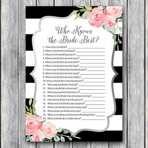Silver Pink Floral How well do you know the Bride game, Who knows the bride best, Bridal shower game, Bridal shower activity TH81.2 z