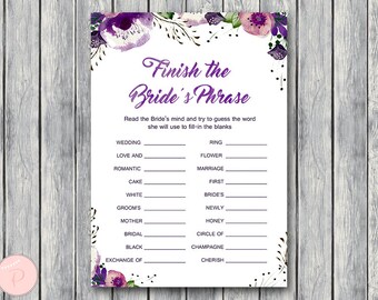 Finish the Bride's phrase game, Complete the phrase , Bridal shower game, Bridal shower activity, Printable Game TWD83 TH43