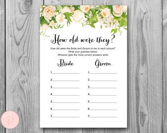 How old were they, How old was the Bride and Groom, Guess the Ages, Coed Wedding Shower game, Bridal Shower Games, Printable Game TH01