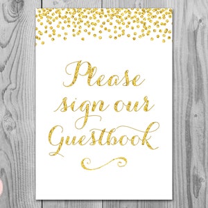 Gold Guestbook Sign, Sign our Guestbook, Printable Guestbook Sign, Wedding Guest book Sign, Engagement Party Guestbook wd101 TH31