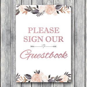 Rose Gold Guestbook Sign, Sign our Guestbook, Printable Guestbook Sign, Wedding Guest book Sign, Engagement Party Guestbook TH83