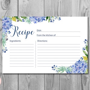 Tarjeta de receta de hortensia azul, juegos de despedida de soltera, tarjeta imprimible, despedida de soltera, juego de despedida de soltera, actividad de despedida de soltera mixta, TH84