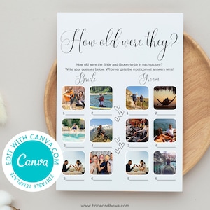 Editable How old were they? Guess the photo game, Minimalist Wedding Shower game, Guess the Picture, Bridal Shower,  BS734E canva