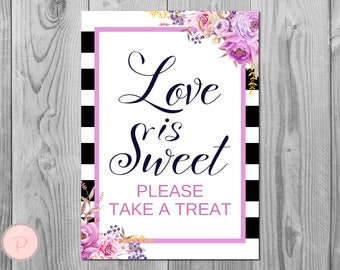 Purple Love is sweet, take a treat sign, Download, Printable Sign, Wedding Sign, Decoration, Engagement party, Wedding Shower WD79 TH34