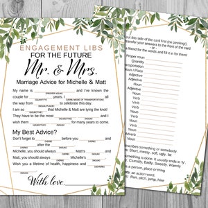 Greenery Engagement Libs, Mad Libs, Wedding Mad Libs, Bridal Shower Mad Libs, Bridal Shower Game, Guest Libs, Cartes de conseils de mariage, TH93