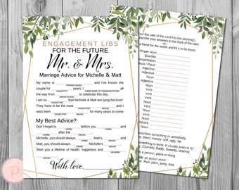 Greenery Engagement Libs, Mad Libs, Wedding Mad Libs, Bridal Shower Mad Libs, Bridal Shower Game, Guest Libs, Marriage advice cards, TH93