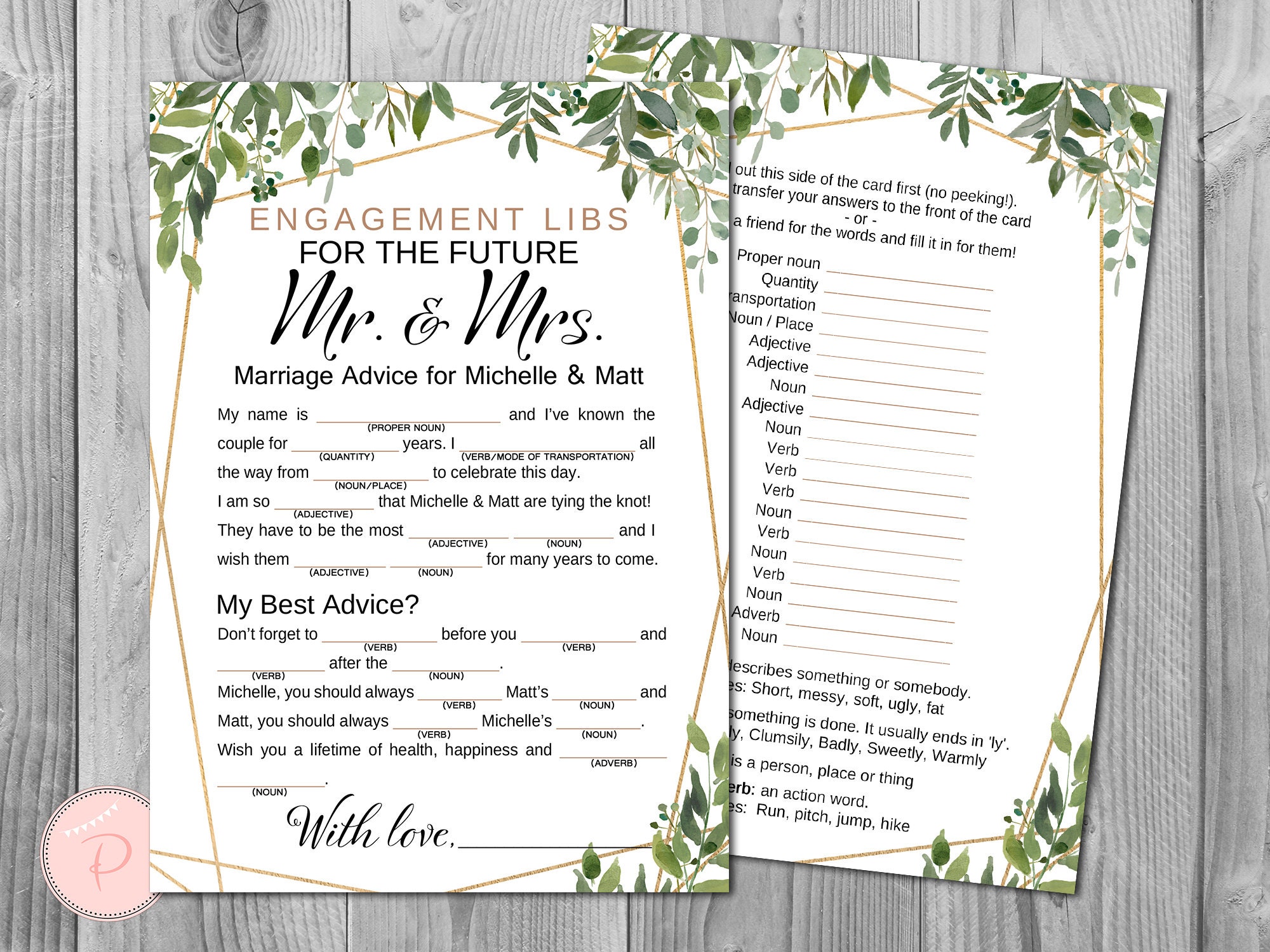 Greenery Engagement Libs Mad Libs Wedding Mad Libs Bridal - Etsy Canada