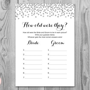 How old were they, How old was the Bride and Groom, Guess the Ages, Coed Wedding Shower game, Bridal shower Game, Printable Game th63