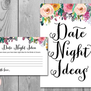 Date Night Ideas, Date Night Cards, Date Night Sign, Bridal Shower Activity, Bridal shower game, Engagement Party Game WD70 TH15
