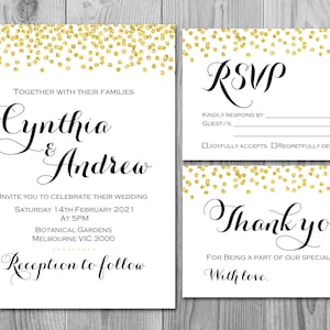 Ensemble d’invitation de mariage personnalisé d’or, invitation de mariage imprimable, douche de mariée, douche de bébé, personnalisé, invitations de mariage WD47 WI21