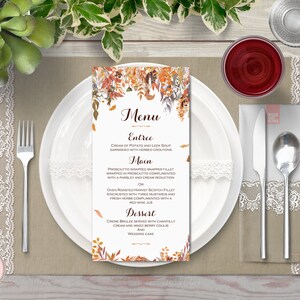 Otoño imprimible menú de la boda, menú de la boda personalizado imprimible, plantilla del menú de la boda - archivo digital, impresión DIY WD84 TH47 WM97