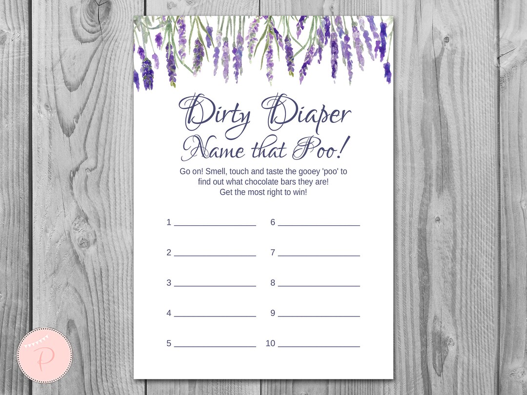 Lavender Dirty Diaper Game, Dirty Diaper, Guess the Sweet Mess, Baby ...
