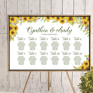 Sunflower Find your Seat Chart, Printable Wedding Seating Chart, Wedding Seating Poster, Wedding Sign, Wedding Seating Board TH80 WC164