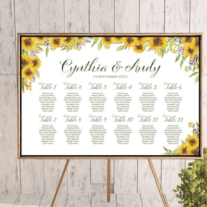 Sunflower Find your Seat Chart, Printable Wedding Seating Chart, Wedding Seating Poster, Wedding Sign, Wedding Seating Board TH80 WC164