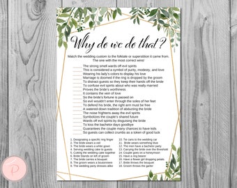 Greenery Why do we do that Bridal Shower Game, Wedding Tradition Quiz , Bridal Shower games, Bridal shower activity, Printable Game TH93