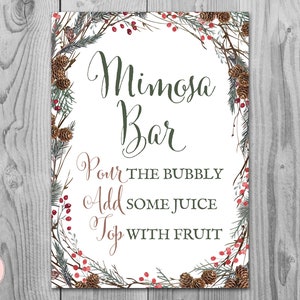 Pinecone Mimosa Bar Sign, Bubbly Bar Sign, Wedding Bar Sign, Printable Sign, Wedding Decoration Sign, Engagement Party Mimosa TH58