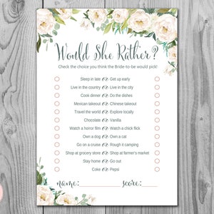 Cream Floral Would she rather bridal shower game, this or that, Who knows the Bride and Groom Best, Bridal Shower Games, Games Download TH61