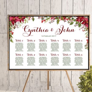 Matrimonio natale soggiorno rosso grafico, agrifoglio floreale matrimonio Poster di posti a sedere, posti a sedere segno di nozze, nozze soggiorno pensione TH88 WC168