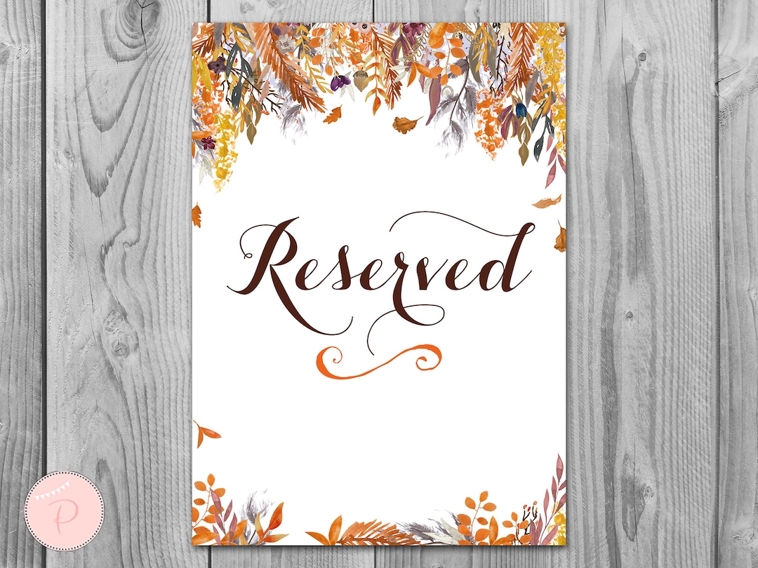 Fall Reserved Sign, Wedding Reserved Seating Sign, Reserved Table Sign ...