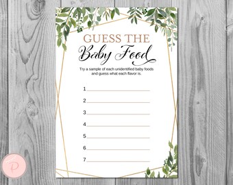 Greenery Name That Baby Food Game, Guess Baby Food Game, Baby Good Shower Game, Baby Shower Guessing Game, Rustic Gender Neutral Game, TH93