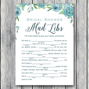 Türkis Blumen Bridal Shower Mad Libs, Hochzeitsratschläge, druckbare Hochzeitsspiel, druckbare Hochzeitsspiel, Aktivitäten, druckbare TH77