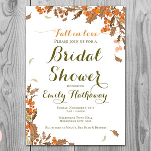 Custom Fall in Love Invitation, Autumn Leaves Wedding Invitation Printable, Fall in love Bridal Shower, Wedding Invitation WD84 TH52