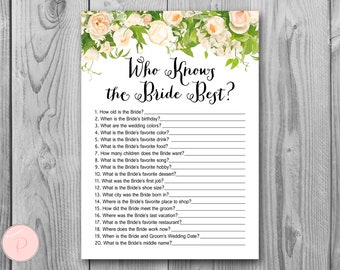 How well do you know the Bride game, Who knows the bride best, Bridal shower game, Bridal shower activity, Wedding Shower Printable TH01