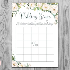 Tarjetas de bingo de ducha de boda floral crema, Bingo de despedida de soltera mixta imprimible, Bingo de artículos de regalo, juego de despedida de soltera, TH61 dd imprimible