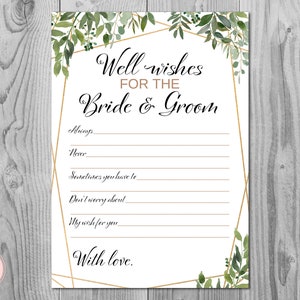 Greenery Well Wishes para los novios, Tarjetas de consejos para los novios, Actividades de fiesta de compromiso, Juego de despedida de soltera TH93