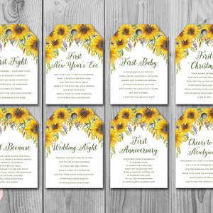 Sunflower Milestone Wedding Tags, Wine Tag Firsts, milestone wine labels wedding, marriage milestone labels, wedding gift for couple TH80