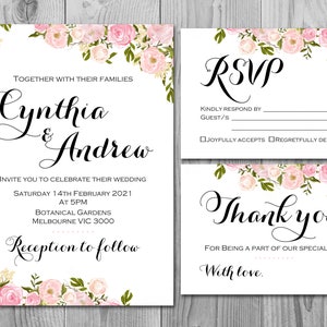Pionies Custom Wedding Invitation Set, Invitation de mariage imprimable, Invitation de fête de fiançailles, Personnalisé, Suite de mariage WD67 WI16
