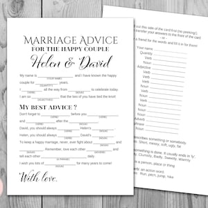 Tarjetas de consejos matrimoniales, Wedding Mad Libs, Juego de bodas imprimible, Juego de bodas imprimible, Actividades de bodas, Juego imprimible TH00 TG00