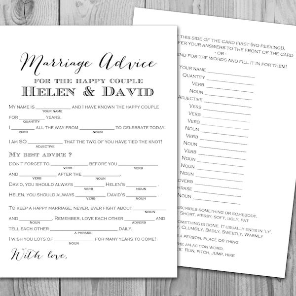 Wedding Mad Libs - Etsy