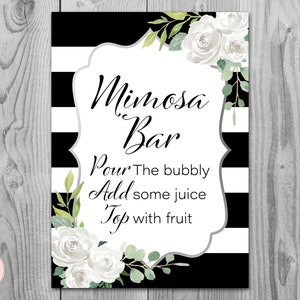 Silver White Floral Mimosa Bar Sign, Bubbly Bar Sign, Wedding Bar Sign, Printable, Wedding Decoration, Engagement Party Mimosa TH81