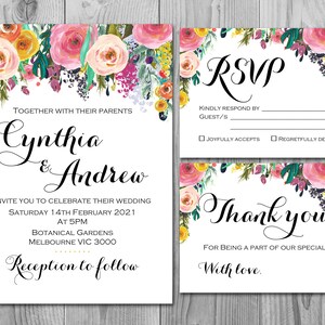 Ensemble d’invitation de mariage personnalisé, invitation de mariage imprimable, Invitation de fête de fiançailles, personnalisé, suite de mariage WD70 TH15 WI14
