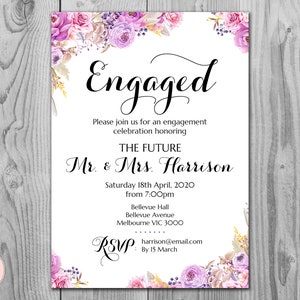 Purple Printable Engagement Party Invitation, Personalized Invitation, Wedding Invitation, Engaged Invite, Ceremony Invite TH19 WD72