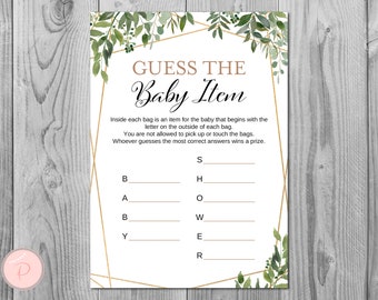 Greenery Guess the Baby Item, What's in the bag Games, Baby Shower Games, Digital Downloads, Instant Download, Baby Shower Game TH93