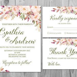 Ensemble d'invitation de mariage personnalisé, invitation de mariage imprimable, douche de mariée, douche de bébé, personnalisé, Suite d'invitation WD85 TH46 WI23