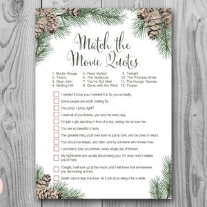 Pinecone Movie Matching Game, Famous Love Quote Movie Game, Coed Bridal shower game, Bridal shower activity, Printable Game WS73 TH54