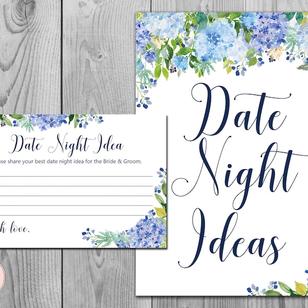 Hydrangea Date Night Ideas, Date Night Cards, Date Night Sign, Bridal Shower Activity, Bridal shower games, Engagement Party Game TH84